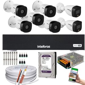 Kit 7 Câmeras Intelbras 5 cam Full HD 1080p 2 cam Full color Dvr Intelbras C/Hd Purple 1TB