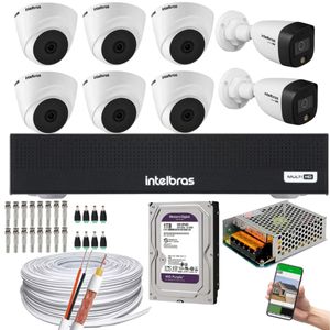 Kit 8 Câmeras Intelbras 6 cam 1220D 2 cam 1220b full color Dvr Intelbras Mhdx 8CH C/HD 1TB