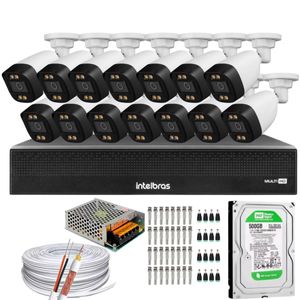 Kit 14 Cameras Full HD Colorida DVR 16 CANAIS 1016C INTELBRAS C/HD 500GB