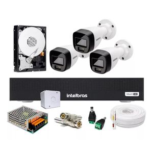 Kit 3 Cameras Intelbras 1120 b Full Color, Dvr 8 Canais C/ Hd 500 gb