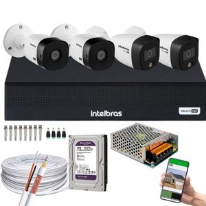 Kit cftv 4 Câmeras Intelbras 2 cam 1220b Full Hd 2 cam Full Color Dvr Mhdx 1004-C C/HD 1TB PURPLE