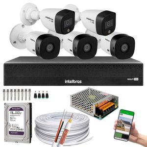 Kit 5 Câmeras Intelbras 2 cam Full Color 3 cam 1220b Full Hd Dvr Mhdx 1008-C