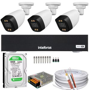 Kit 03 CâmerasColor Dvr Intelbras 1004-c C/Hd 500gb