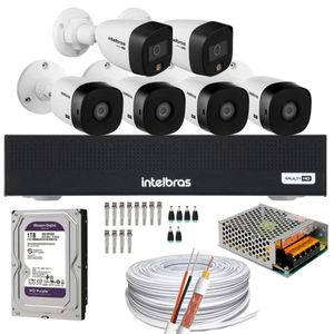 Kit 6 Câmeras Intelbras 4 cam 1220 B Full Hd 2 cam Full color Dvr Mhdx 3008-C C/ 1tb purple