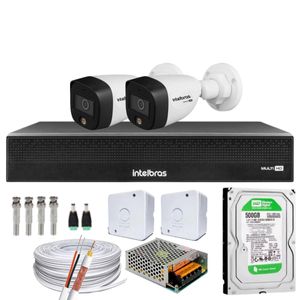 Kit 2 Cameras 1220B Full Color Intelbras Dvr 1004-C Mhdx 4 Ch C/HD 500gb