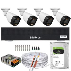 Kit 04 Cameras Full Color DVR intelbras 1004C 4Ch C/HD 1TB