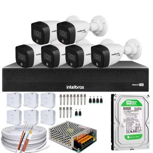 Kit 6 câmeras Intelbras VHD 1220B Full Color Dvr mhdx 1008-c C/HD 500gb