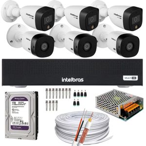 Kit 6 Câmeras Intelbras 3 cam Full Color 3 cam 1220b Full Hd Dvr Mhdx 1008-C Canais 1TB purple