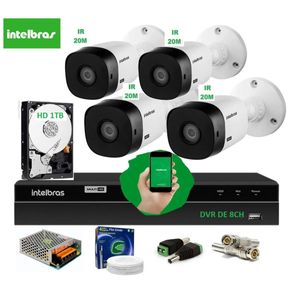 Kit Intelbras 4 Cam G4 Dvr 4ch Mhdx Multi hd H.265 1 Tera