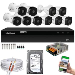 Kit 10 Câmeras Intelbras 5 cam Full Color 5 cam 1220b Full Hd Dvr Mhdx 1216-C C/HD 4tb