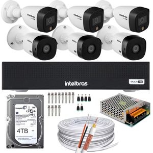 Kit 6 Câmeras Intelbras 3 cam Full Color 3 cam 1220b Full Hd Dvr Mhdx 3008-C C/HD 4TB