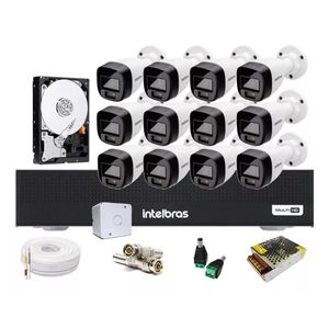 Kit 12 Cameras Segurança Intelbras 1120b Full Color, Dvr 1016c 16ch Com Hd 3 Tera