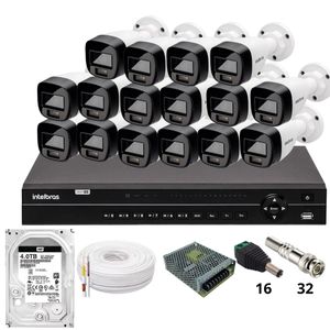 Kit 16 Câmeras Intelbras 1220b Full Color  Dvr Intelbras Mhdx 1232 Hd 4tb
