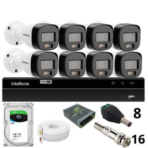 Kit 8 Câmeras Intelbras  Bullet 3220b Full Color Com Áudio Dvr Intelbras 1216-c Mhdx Com Acesso Remoto Hd 6tb