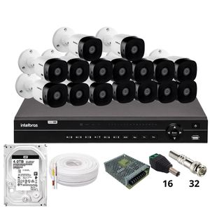 Kit 16 Câmeras Intelbras 1220b Full Hd Dvr Intelbras Mhdx 1232 Hd 4tb