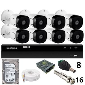 Kit 8 Câmeras Intelbras  Bullet 1220b Full Hd Dvr Intelbras 1216-c Mhdx Com Acesso Remoto Hd 3tb