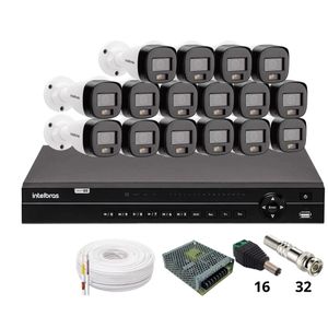 Kit 16 Câmeras Intelbras 1120b Full Color Dvr Intelbras Mhdx 1232 Sem Hd