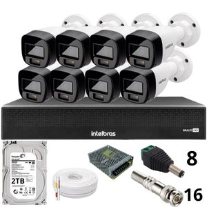 Kit 8 Câmeras Intelbras 1220b Full Color  Dvr Mhdx 1016-c Intelbras Com Detecção De Movimentos Hd 2tb