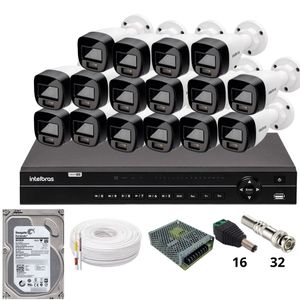 Kit 16 Câmeras Intelbras 1220b Full Color  Dvr Intelbras Mhdx 1232 Hd 3tb