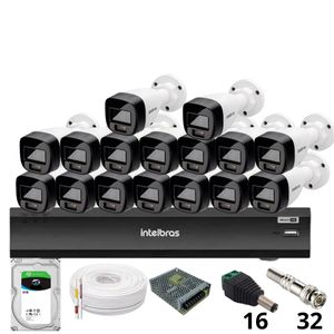 Kit 16 Câmeras Intelbras 1220b Full Color Dvr Intelbras Imhdx 3132 Inteligência Artificial Hd 6tb
