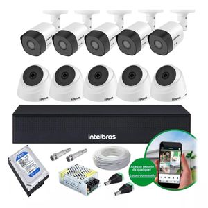 Kit 10 Cameras Intelbras Dvr Mhdx 1016 Cftv Comp Hd 1tb