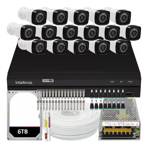 Kit Dvr Intelbras 16 Canais H.265 6tb 16 Câmeras Full Hd 20m