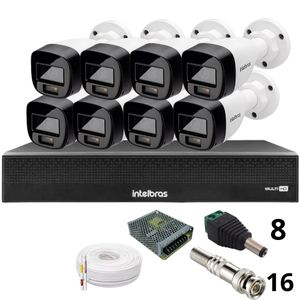 Kit 8 Câmeras Intelbras 1220b Full Color  Dvr Mhdx 1016-c Intelbras Com Detecção De Movimentos Sem Hd