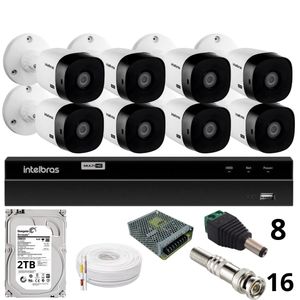 Kit 8 Câmeras Intelbras  Bullet 1220b Full Hd Dvr Intelbras 1216-c Mhdx Com Acesso Remoto Hd 2tb