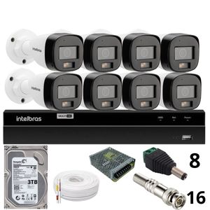 Kit 8 Câmeras Intelbras  Bullet 3220b Full Color Com Áudio Dvr Intelbras 1216-c Mhdx Com Acesso Remoto Hd 3tb