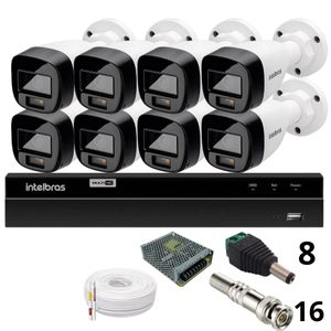 Kit 8 Câmeras Intelbras  Bullet 1220b Full Color Dvr Intelbras 1216-c Mhdx Com Acesso Remoto Sem Hd