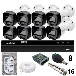 Kit 8 Câmeras Intelbras  Bullet 1220b Full Color Dvr Intelbras 1216-c Mhdx Com Acesso Remoto Hd 3tb