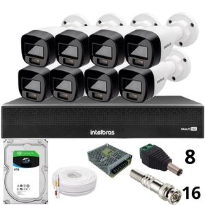 Kit 8 Câmeras Intelbras 1220b Full Color  Dvr Mhdx 1016-c Intelbras Com Detecção De Movimentos Hd 6tb