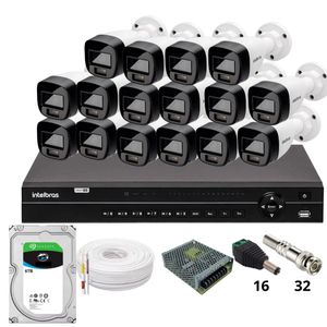 Kit 16 Câmeras Intelbras 1220b Full Color  Dvr Intelbras Mhdx 1232 Hd 6tb