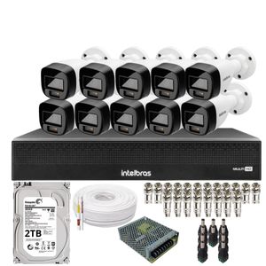 Kit 10 Câmeras Intelbras 1120b Full Color, Dvr 16ch Mhdx 1016c  Hd 2tb