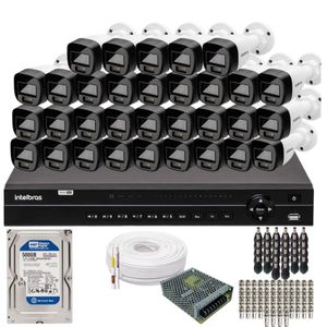 Kit 32 Câmeras Intelbras 1120b Full Color, Dvr 32ch Mhdx 1232 Hd 500gb