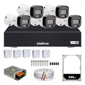 Kit 5 Cameras Seguranca Intelbras 3220 Full Color C/ Audio, Dvr 8ch 1108c C/ Hd 500gb