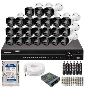 Kit 24 Câmeras Intelbras 1120b Full Color, Dvr 32ch Mhdx 1232 Hd 500gb