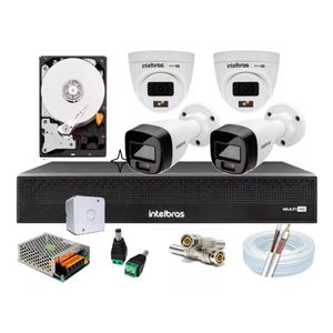 Kit 4 Cameras de Seguranca Intelbras 3220 Full Color C/ Audio, Dvr 4ch C/ Hd 500gb