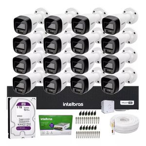 Kit 16 Cameras Intelbras 3220 Full Color Com Microfone, Dvr 16ch Mhdx 1116c, 1tb Purple