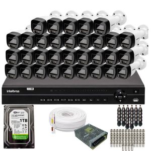 Kit 32 Câmeras Intelbras 1120b Full Color, Dvr 32ch Mhdx 1232 Hd 1tb