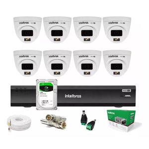 Kit 8 Cameras Seguranca Intelbras 3220 Full Color C/ Audio, Dvr 8ch Imhdx 3008 C/ Hd 1tb