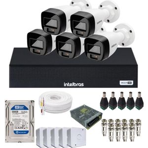 Kit 5 Câmeras Intelbras 1120b Full Color, Dvr 8ch Mhdx 1008c Hd 500gb