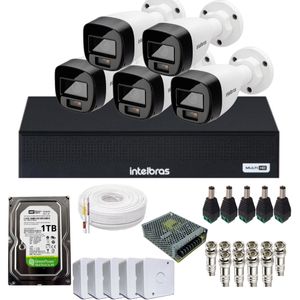 Kit 5 Câmeras Intelbras 1120b Full Color, Dvr 8ch Mhdx 1008c Hd 1tb