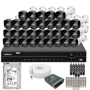 Kit 32 Câmeras Intelbras 1120b Full Color, Dvr 32ch Mhdx 1232 Hd 2tb