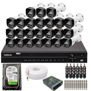 Kit 24 Câmeras Intelbras 1120b Full Color, Dvr 32ch Mhdx 1232 Hd 1 tb