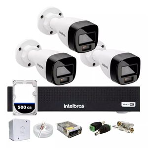 Kit 3 Cameras de Seguranca Intelbras 3220 Full Color C/ Audio, Dvr 4ch C/ Hd 500gb