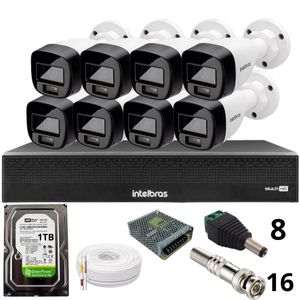 Kit 8 Câmeras Intelbras 1220b Full Color  Dvr Mhdx 1016-c Intelbras Com Detecção De Movimentos Hd 1tb
