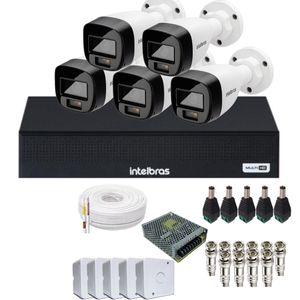 Kit 5 Câmeras Intelbras 1120b Full Color, Dvr 8ch Mhdx 1008c  Sem Hd