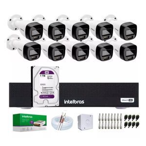 Kit 10 Cameras Seguranca Intelbras 3220 Full Color C/ Audio, Dvr 16ch C/ Hd 1tb Purple