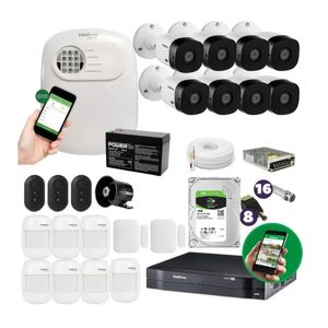 Kit 8 cameras de Segurança e alarme Residencial E Comercial Acesso App Intelbras